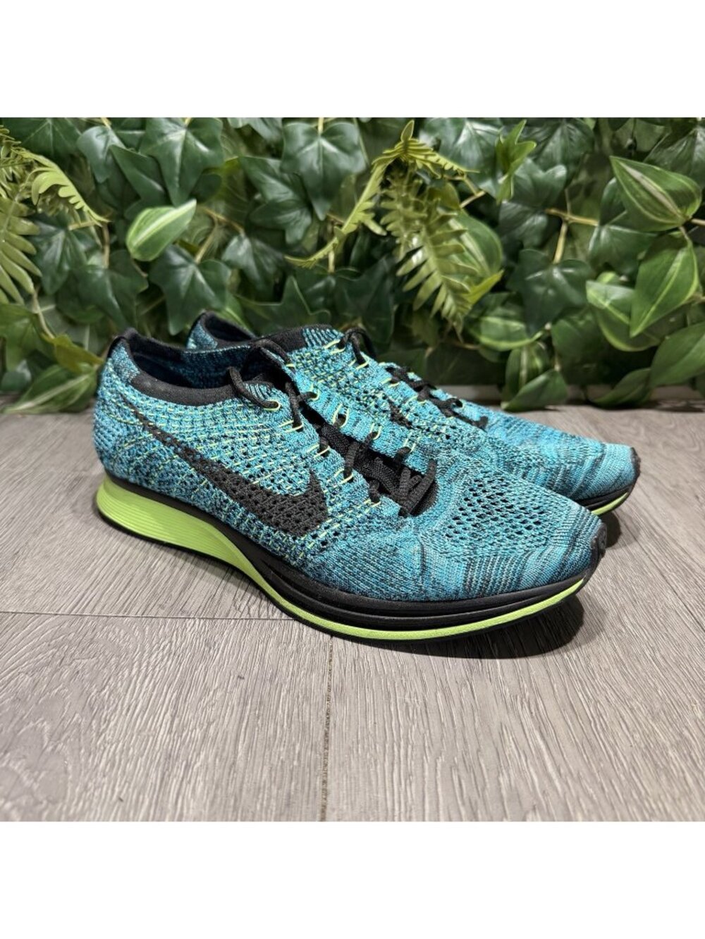 Nike Flyknit Racer Shoes Mens Size 7.5 Blue Knit Running Sneakers 526628-401 - Picture 1 of 10